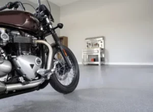 garage floor with motorcycle