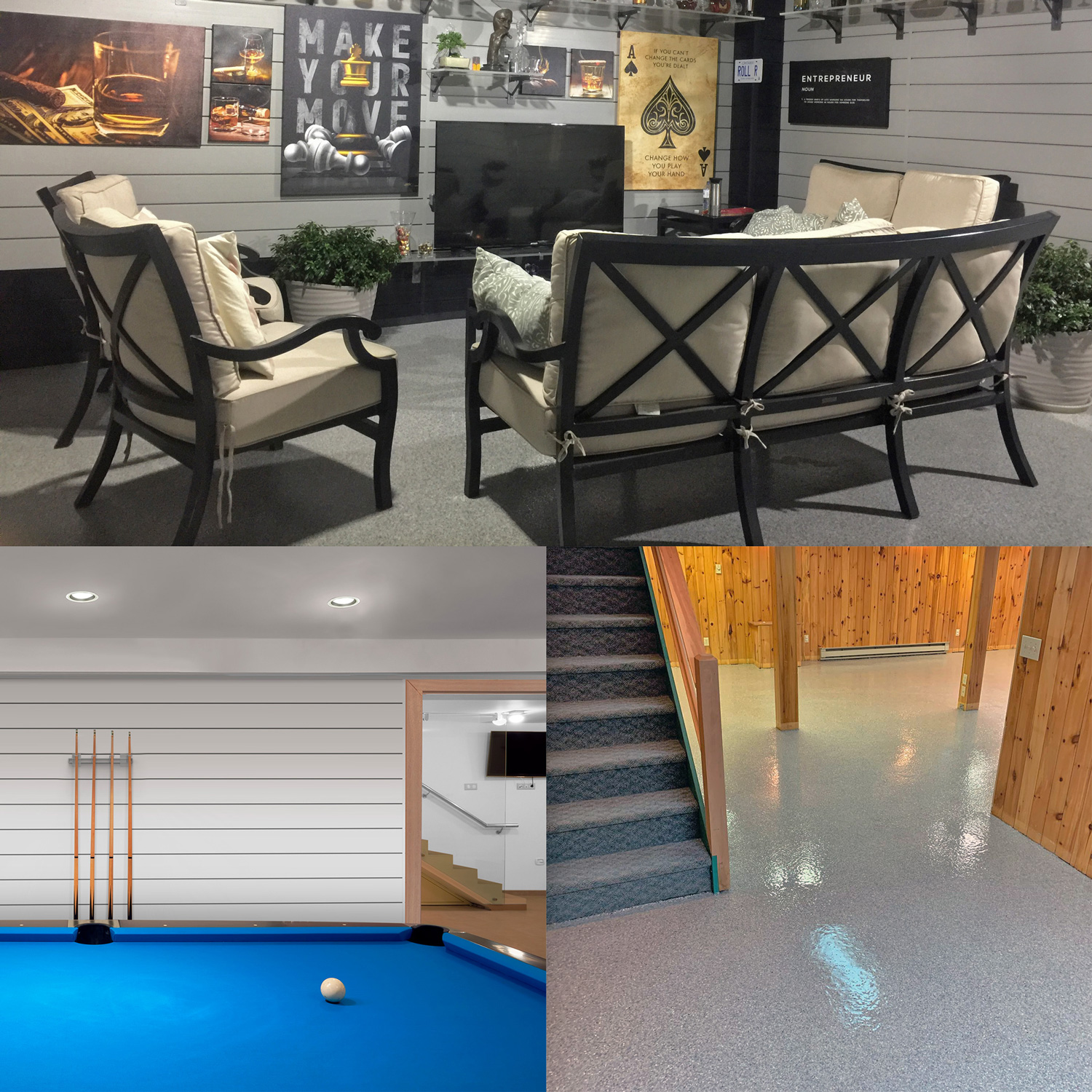 Here are some examples of Garage Kings professional floor coating solutions that help protect your basement while dramatically improving its appearance and functionality.
