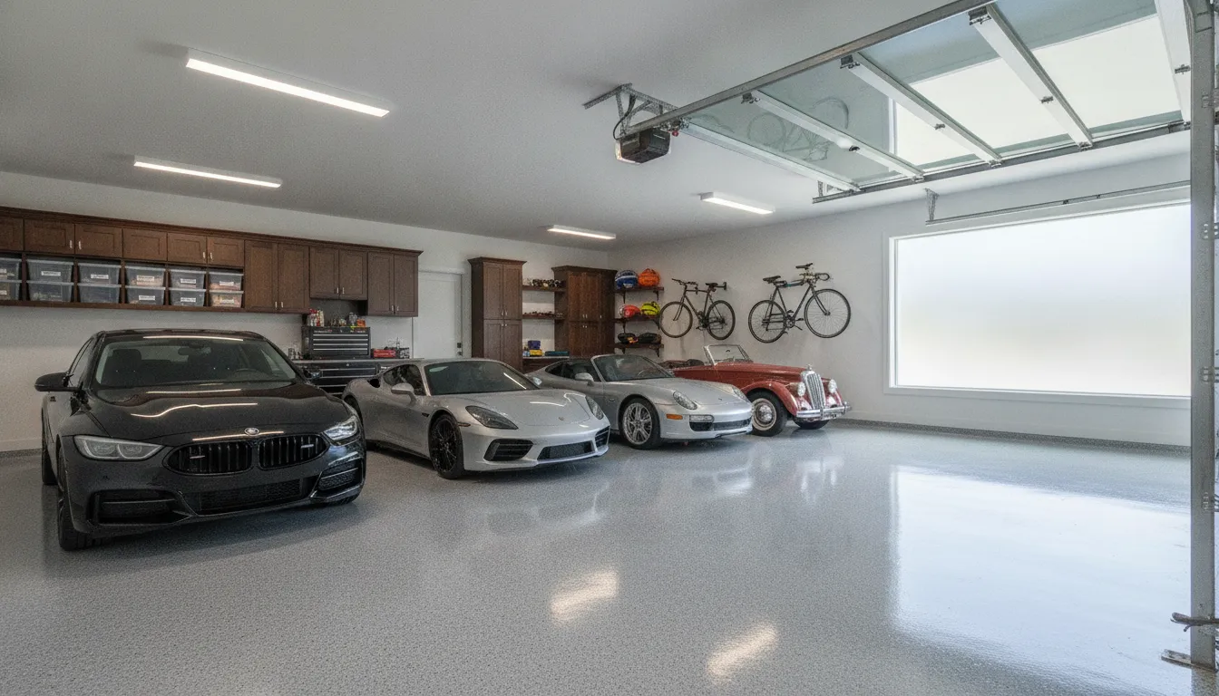 Premium coated garage floor in a finished home garage