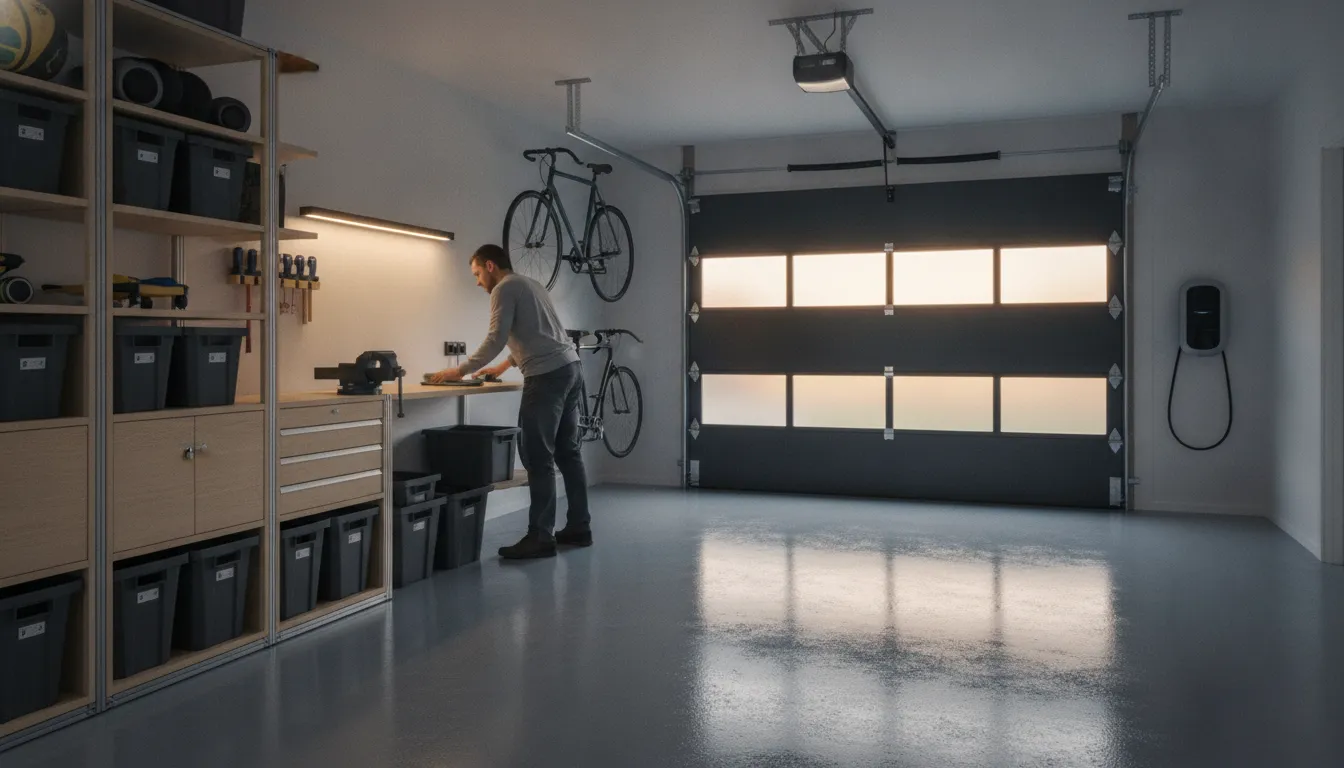 Garage door service in a finished residential garage