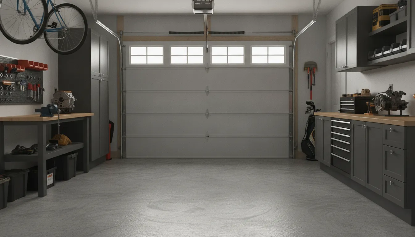 Residential garage with a professionally installed overhead door and organized interior